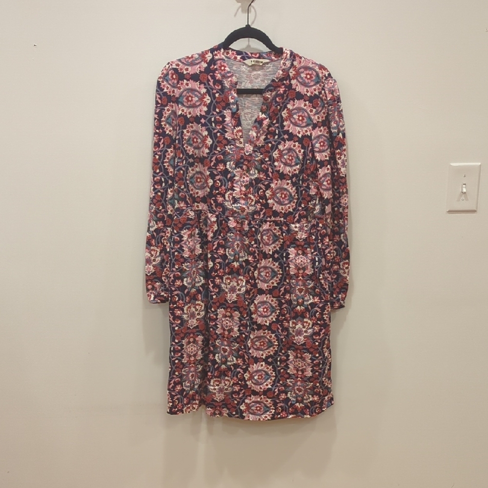 Boden Bohemian Artsy Mod Purple Floral Geometric Dress Pockets Size US 12 VGUC